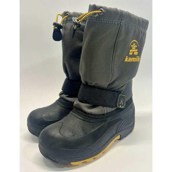 Kamik Kids Winter Snow Boots Size 3 Black Yellow Waterproof Insulated Drawstring - Picture 1 of 8